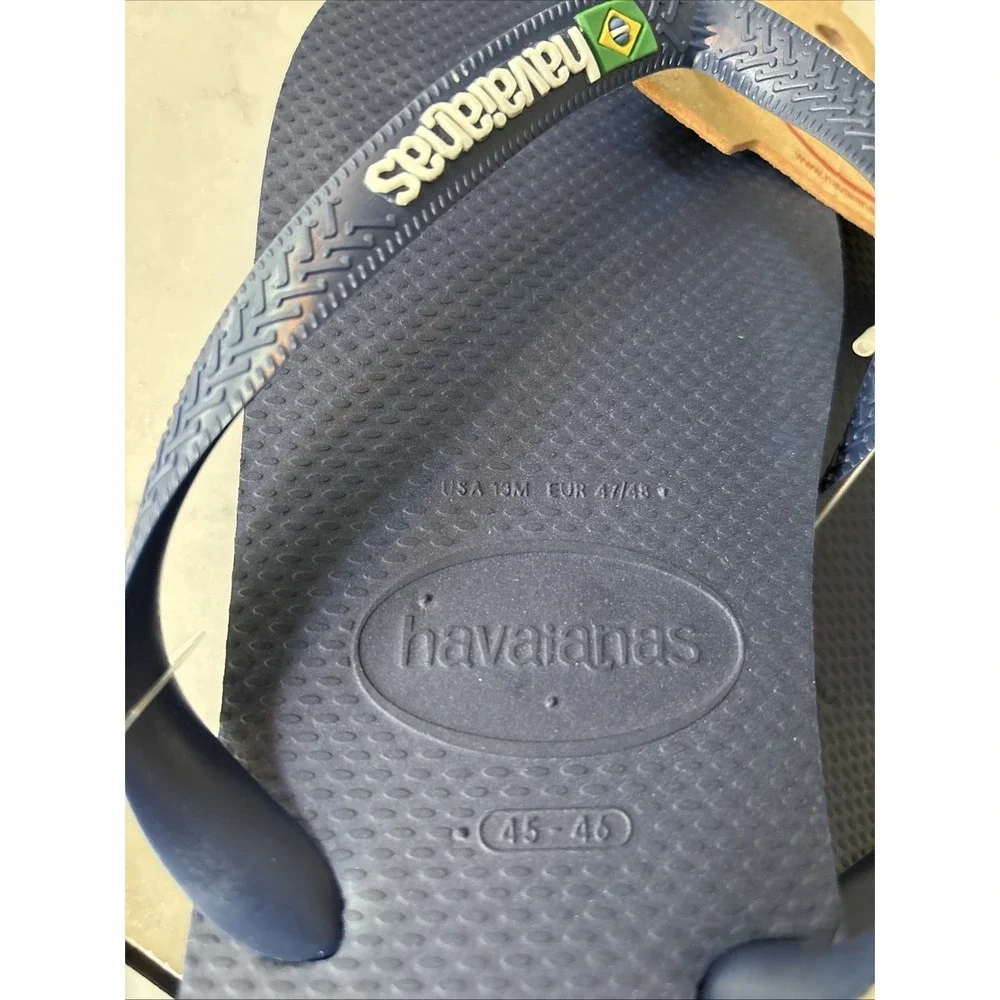 Havaianas Mens 13 Brazil Navy Blue Flip Flop Sandals Logo EU 47 New